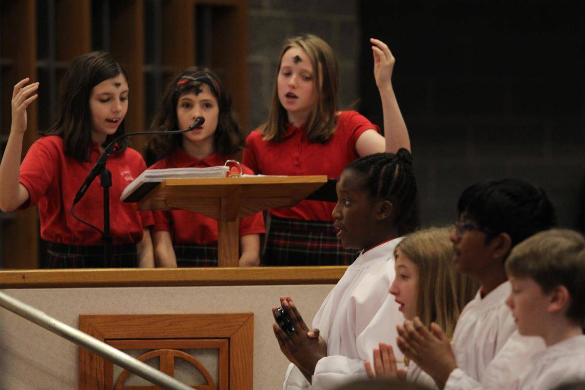 CHARLOTTE — St. Matthew School students participate in Ash Wednesday Mass at St. Matthew Church Feb. 26. (Photo by SueAnn Howell, Catholic News Herald.)