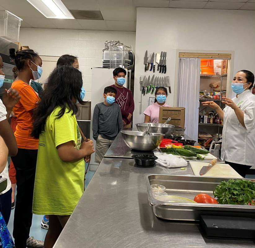 Carmen Vasquez, executive chef of Yafo Kitchen in Charlotte, talked with the kids about cooking, careers as a chef and working in the restaurant industry.