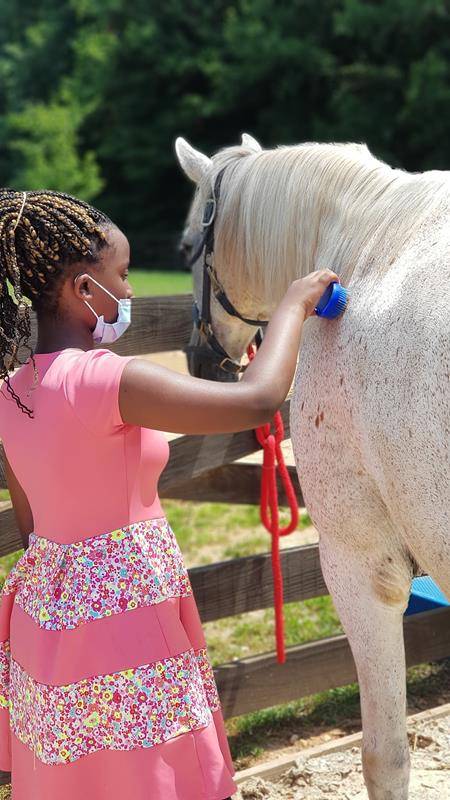 Campers visited Jubilee Farms in Chester, S.C., where they were able to brush the horses. 