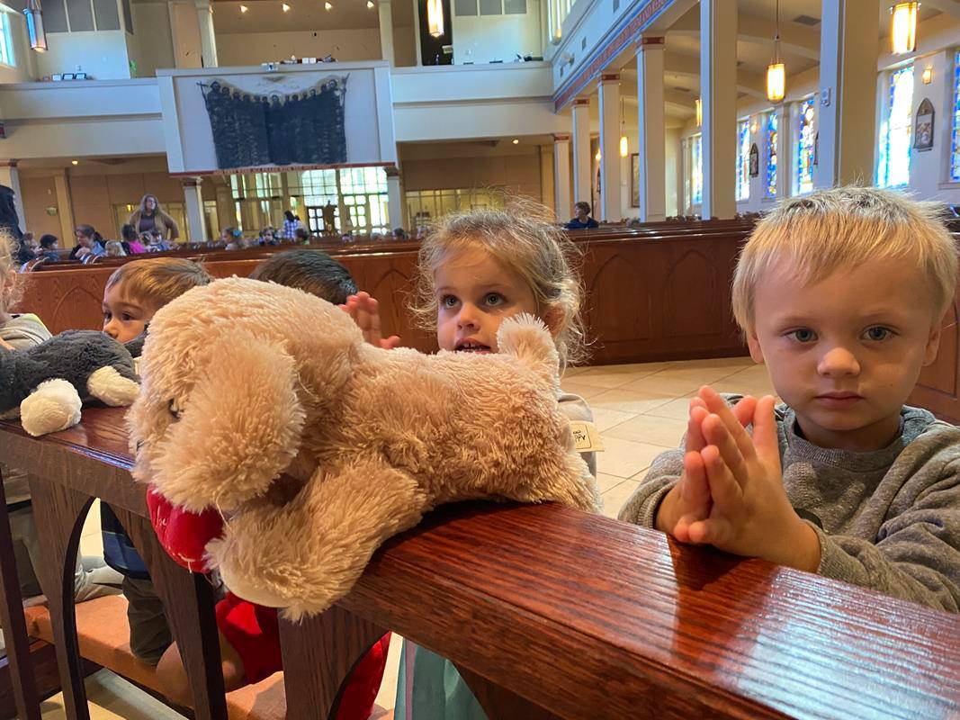 St. Mark Church preschoolers brought stuffed animals and pictures of their pets to be blessed.